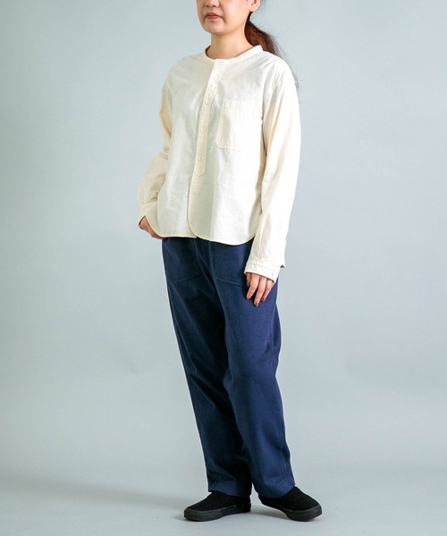 ミンゴ出品 OMNIGOD womens / オムニゴッド] 20/-シーチング スタンドカラーシャツ