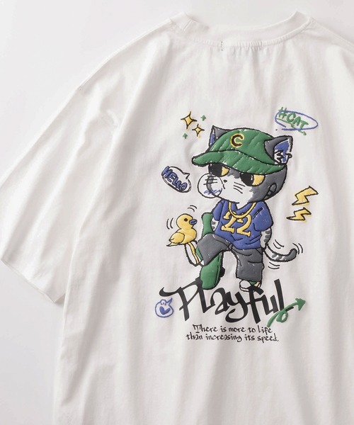 make a ray!（メイク ア レイ！）の「【82】CAT & BONE 発泡プリントTシャツ/バックプリント/オーバーサイズ（Tシャツ/カットソー・メンズ・ブラック系その他/ホワイト系その他2/ブラック系その他3/ブラック/ブラック系その他2/ホワイト/ホワイト系その他/ホワイト系その他3・M/L）」の2枚目の写真