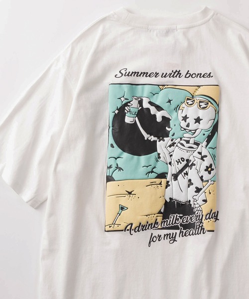 make a ray!（メイク ア レイ！）の「【82】CAT & BONE 発泡プリントTシャツ/バックプリント/オーバーサイズ（Tシャツ/カットソー・メンズ・ブラック系その他/ホワイト系その他2/ブラック系その他3/ブラック/ブラック系その他2/ホワイト/ホワイト系その他/ホワイト系その他3・M/L）」の4枚目の写真