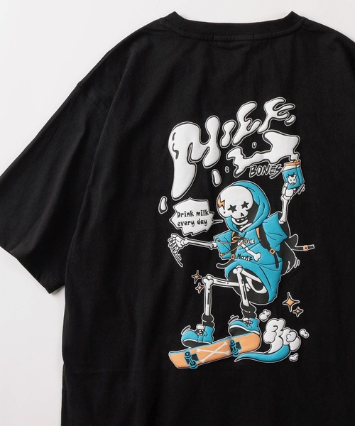 make a ray!（メイク ア レイ！）の「【82】CAT & BONE 発泡プリントTシャツ/バックプリント/オーバーサイズ（Tシャツ/カットソー・メンズ・ブラック系その他/ホワイト系その他2/ブラック系その他3/ブラック/ブラック系その他2/ホワイト/ホワイト系その他/ホワイト系その他3・M/L）」の7枚目の写真