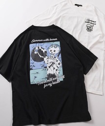 【82】CAT & BONE 発泡プリントTシャツ/バックプリント/オーバーサイズ