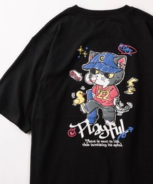 【82】CAT & BONE 発泡プリントTシャツ/バックプリント/オーバーサイズ