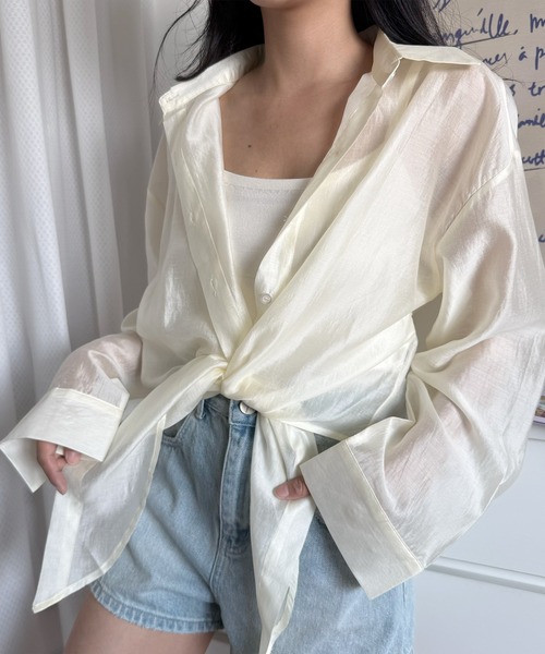 L LABEL（エルラベル）の「タイフロントシアーシャツ（シャツ/ブラウス・レディース・ブルー/ホワイト/グリーン/ピンク/イエロー・FREE）」の13枚目の写真