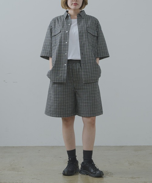 flaner（フラネ）の「Seersucker check half pants / シアサッカーチェックハーフパンツ（その他パンツ・レディース・ネイビー/ブラック・MEDIUM/LARGE）」の14枚目の写真
