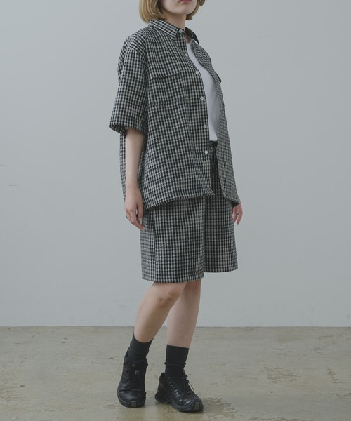 flaner（フラネ）の「Seersucker check half pants / シアサッカーチェックハーフパンツ（その他パンツ・レディース・ネイビー/ブラック・MEDIUM/LARGE）」の15枚目の写真