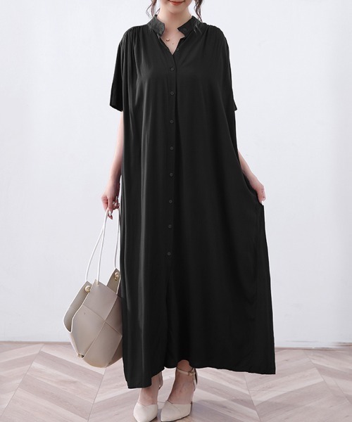 ONEP STAR(ワンピスター)の「スタンドカラーロングシャツワンピース(シャツワンピース・レディース・ベージュ/ブラウン/ホワイト/モスグリーン/ブルー/ブラック・FREE)」の13枚目の写真