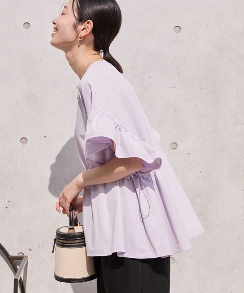 【タグ付】TO BE CHIC UVカット フリル カットソー（40 黒） ブライトクロス タックフリルブラウス(トップス)｜TO BE CHIC