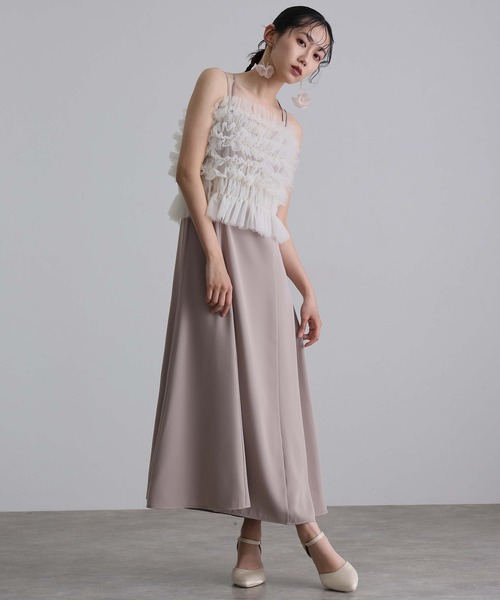 atlo(アトロ)の「ロング&ノースリーブ フォーマル シャーリング チュール 2点セット Aライン セレモニー 結婚式 二次会 パーティー ドレス オケージョンドレス 同窓会 成人式 お呼ばれ 謝恩会 20代 30代(ドレス・レディース・アイボリー/グレイッシュベージュ/ダークグレー・M/L)」の6枚目の写真
