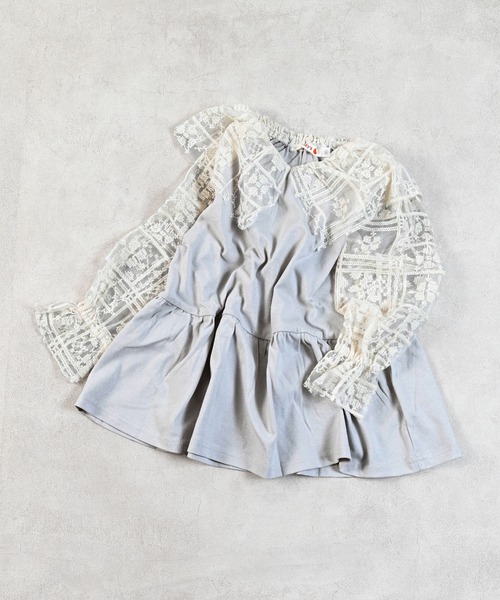 MARKEY'S(マーキーズ)の「レースドッキングチュニック(チュニック・キッズ・ライトピンク/オフホワイト・S/M/L/LL)」の2枚目の写真