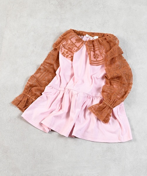 MARKEY'S(マーキーズ)の「レースドッキングチュニック(チュニック・キッズ・ライトピンク/オフホワイト・S/M/L/LL)」の3枚目の写真
