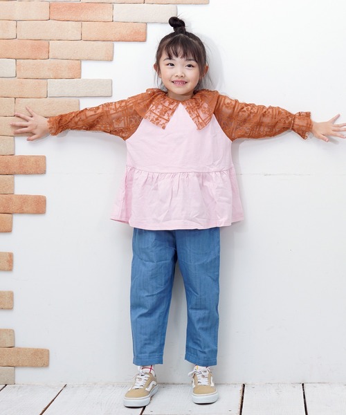 MARKEY'S(マーキーズ)の「レースドッキングチュニック(チュニック・キッズ・ライトピンク/オフホワイト・S/M/L/LL)」の4枚目の写真