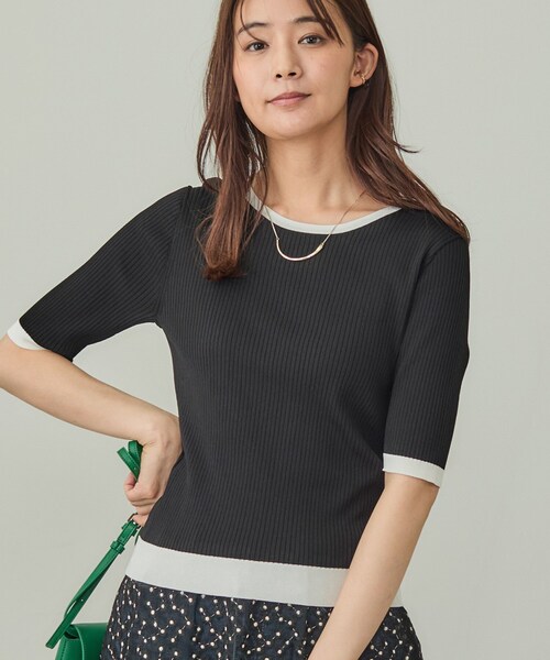 INDIVI（インディヴィ）の「【インナーで活躍／アンサンブル】クルーネック半袖ニット（ニット/セーター・レディース・ブラック系4/ホワイト系5/ダークグリーン・05/38/15 /13）」の3枚目の写真