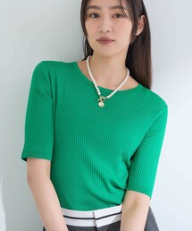 【インナーで活躍/アンサンブル】クルーネック半袖ニット