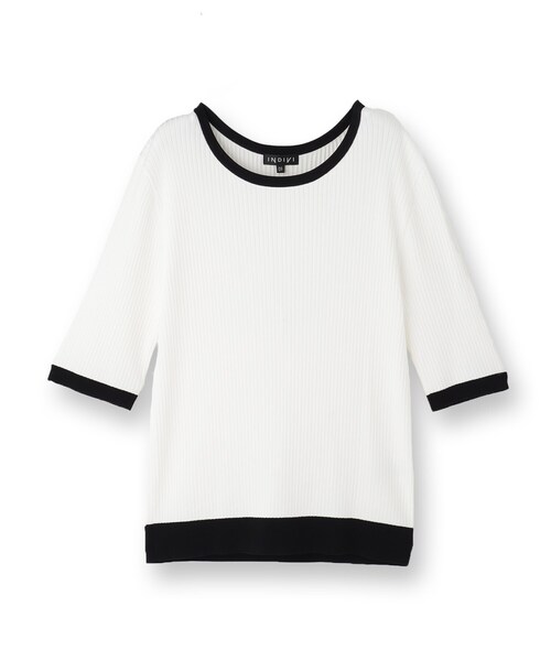INDIVI（インディヴィ）の「【インナーで活躍／アンサンブル】クルーネック半袖ニット（ニット/セーター・レディース・ブラック系4/ホワイト系5/ダークグリーン・05/38/15 /13）」の4枚目の写真