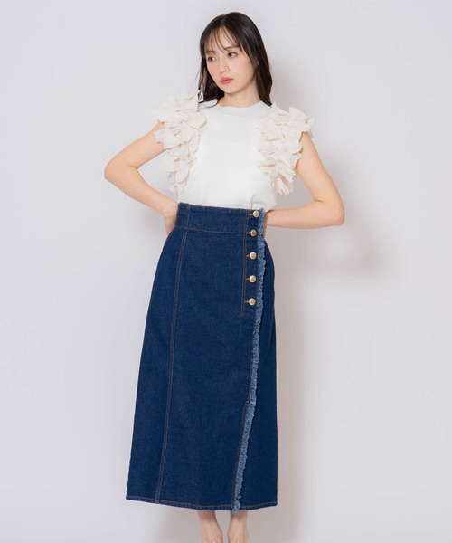 NOELA（ノエラ）の「フリンジデニムスカート（スカート・レディース・ダークインディゴブルー/ブラック/オフホワイト・M/S）」の2枚目の写真