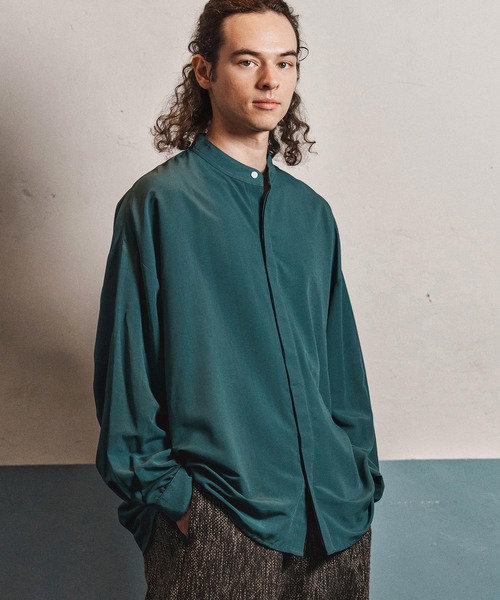 CAMBIO（カンビオ）の「ms6193-ルーズシルエットスタンドカラー比翼シャツ(CMB-R0184)（シャツ/ブラウス・メンズ・ホワイト/ブラック/サックスブルー/ブルーグリーン・S/M/L）」の4枚目の写真