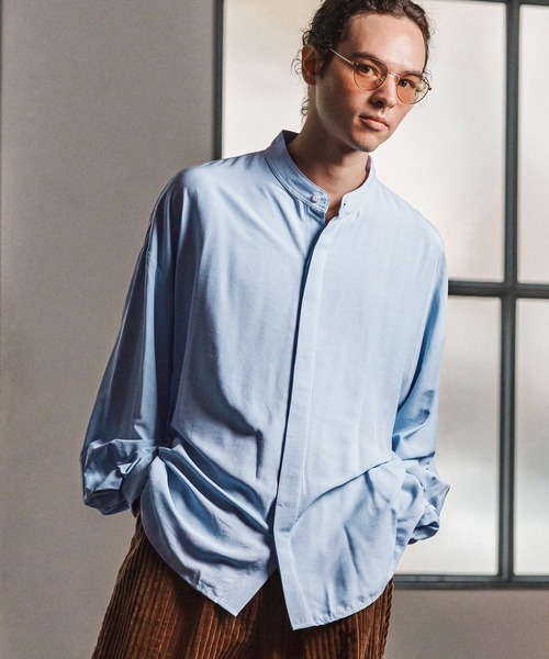 CAMBIO（カンビオ）の「ms6193-ルーズシルエットスタンドカラー比翼シャツ(CMB-R0184)（シャツ/ブラウス・メンズ・ホワイト/ブラック/サックスブルー/ブルーグリーン・S/M/L）」の3枚目の写真