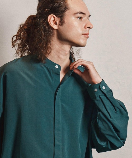 CAMBIO（カンビオ）の「ms6193-ルーズシルエットスタンドカラー比翼シャツ(CMB-R0184)（シャツ/ブラウス・メンズ・ホワイト/ブラック/サックスブルー/ブルーグリーン・S/M/L）」の7枚目の写真