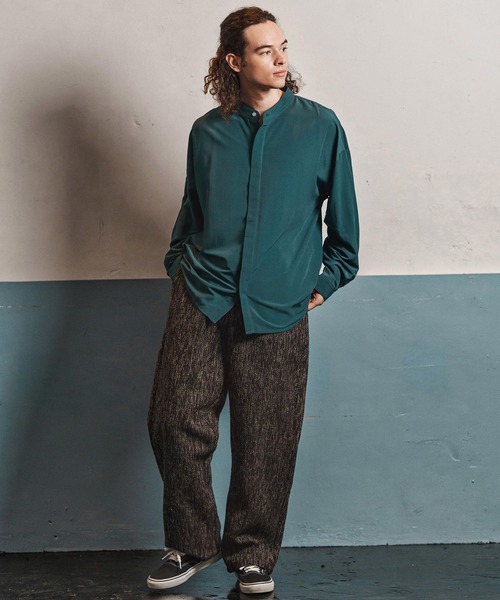 CAMBIO（カンビオ）の「ms6193-ルーズシルエットスタンドカラー比翼シャツ(CMB-R0184)（シャツ/ブラウス・メンズ・ホワイト/ブラック/サックスブルー/ブルーグリーン・S/M/L）」の9枚目の写真