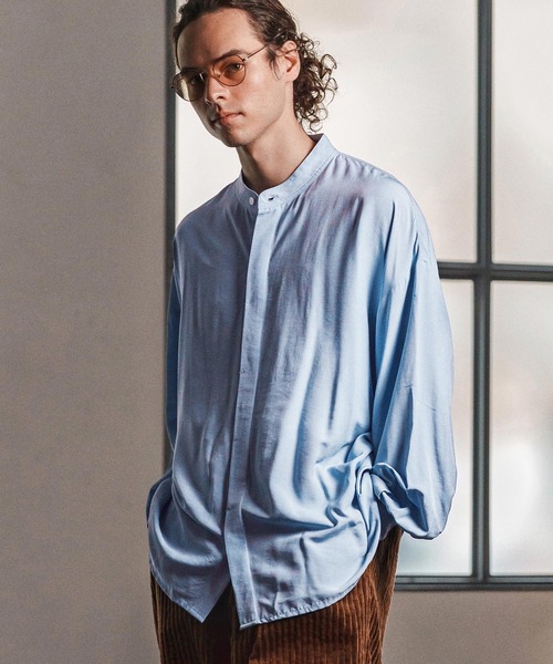 CAMBIO（カンビオ）の「ms6193-ルーズシルエットスタンドカラー比翼シャツ(CMB-R0184)（シャツ/ブラウス・メンズ・ホワイト/ブラック/サックスブルー/ブルーグリーン・S/M/L）」の10枚目の写真