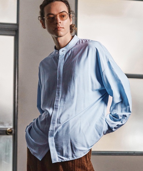 CAMBIO（カンビオ）の「ms6193-ルーズシルエットスタンドカラー比翼シャツ(CMB-R0184)（シャツ/ブラウス・メンズ・ホワイト/ブラック/サックスブルー/ブルーグリーン・S/M/L）」の11枚目の写真