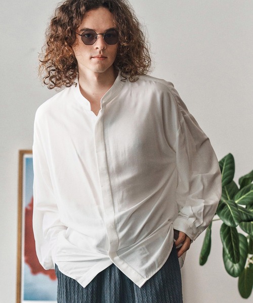 CAMBIO（カンビオ）の「ms6193-ルーズシルエットスタンドカラー比翼シャツ(CMB-R0184)（シャツ/ブラウス・メンズ・ホワイト/ブラック/サックスブルー/ブルーグリーン・S/M/L）」の15枚目の写真