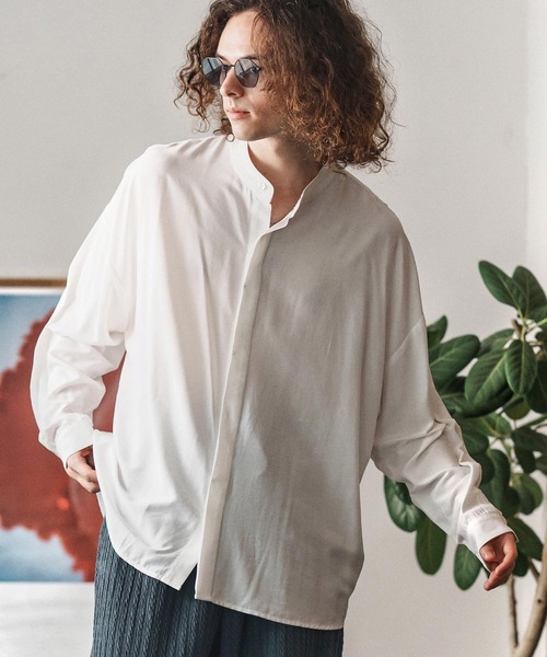 CAMBIO（カンビオ）の「ms6193-ルーズシルエットスタンドカラー比翼シャツ(CMB-R0184)（シャツ/ブラウス・メンズ・ホワイト/ブラック/サックスブルー/ブルーグリーン・S/M/L）」の16枚目の写真