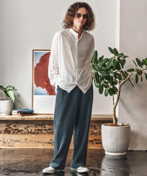 CAMBIO（カンビオ）の「ms6193-ルーズシルエットスタンドカラー比翼シャツ(CMB-R0184)（シャツ/ブラウス・メンズ・ホワイト/ブラック/サックスブルー/ブルーグリーン・S/M/L）」の18枚目の写真