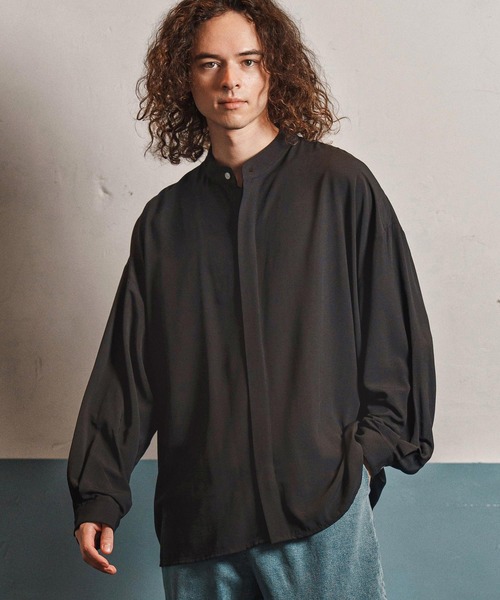 CAMBIO（カンビオ）の「ms6193-ルーズシルエットスタンドカラー比翼シャツ(CMB-R0184)（シャツ/ブラウス・メンズ・ホワイト/ブラック/サックスブルー/ブルーグリーン・S/M/L）」の21枚目の写真