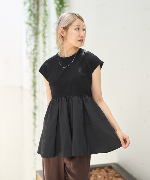 DESIGNWORKS(デザインワークス)の「ドッキングペプラムプルオーバー(Tシャツ/カットソー・レディース・ホワイト/ブラック・38)」の4枚目の写真