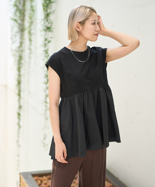 DESIGNWORKS(デザインワークス)の「ドッキングペプラムプルオーバー(Tシャツ/カットソー・レディース・ホワイト/ブラック・38)」の7枚目の写真