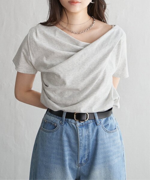 VENCEEXCHANGE（ヴァンスエクスチェンジ）の「綿天竺半袖ドレープTシャツ（Tシャツ/カットソー・レディース・オフホワイト/その他1/ブラック・FREE）」の3枚目の写真