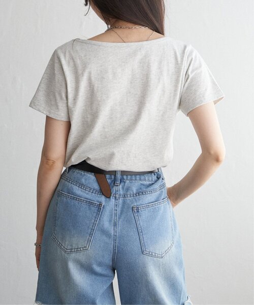 VENCEEXCHANGE（ヴァンスエクスチェンジ）の「綿天竺半袖ドレープTシャツ（Tシャツ/カットソー・レディース・オフホワイト/その他1/ブラック・FREE）」の9枚目の写真