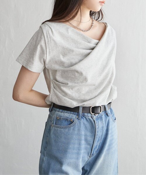 VENCEEXCHANGE（ヴァンスエクスチェンジ）の「綿天竺半袖ドレープTシャツ（Tシャツ/カットソー・レディース・オフホワイト/その他1/ブラック・FREE）」の10枚目の写真