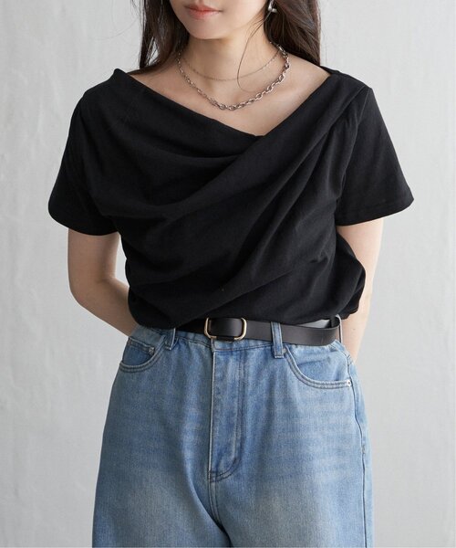 VENCEEXCHANGE（ヴァンスエクスチェンジ）の「綿天竺半袖ドレープTシャツ（Tシャツ/カットソー・レディース・オフホワイト/その他1/ブラック・FREE）」の18枚目の写真