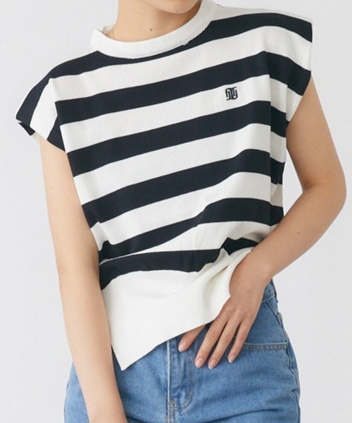 mebole（メボレ）の「キャップスリーブカラートップス（Tシャツ/カットソー・レディース・パープル/ブラック/ホワイト/ホワイト×ブラック/グリーン・FREE）」の2枚目の写真