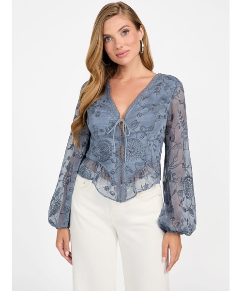 Guess（ゲス）の「LS Seiah Tie Front Top ブラウス（シャツ/ブラウス・レディース・ネイビー・MEDIUM/SMALL/X-SMALL）」の10枚目の写真
