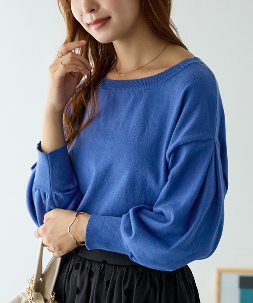 alotta(アロッタ)の「《綿タッチ素材》パフ袖ゆるニットトップス(ニット/セーター・レディース・ダークブルー/ピンク/ライトグレー/アイボリー/ブラック/ダークグレー/ネイビー・LL/L/M)」の1枚目の写真