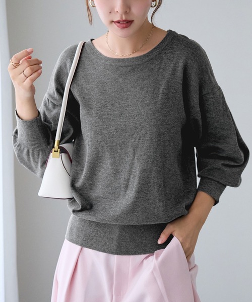 alotta(アロッタ)の「《綿タッチ素材》パフ袖ゆるニットトップス(ニット/セーター・レディース・ダークブルー/ピンク/ライトグレー/アイボリー/ブラック/ダークグレー/ネイビー・LL/L/M)」の5枚目の写真