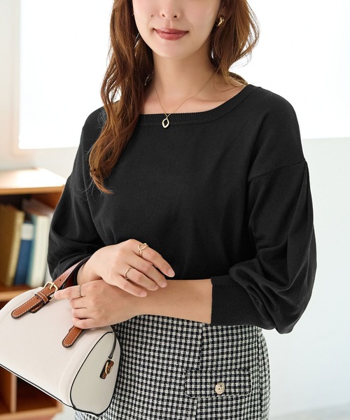alotta(アロッタ)の「《綿タッチ素材》パフ袖ゆるニットトップス(ニット/セーター・レディース・ダークブルー/ピンク/ライトグレー/アイボリー/ブラック/ダークグレー/ネイビー・LL/L/M)」の3枚目の写真