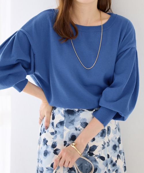 alotta(アロッタ)の「《綿タッチ素材》パフ袖ゆるニットトップス(ニット/セーター・レディース・ダークブルー/ピンク/ライトグレー/アイボリー/ブラック/ダークグレー/ネイビー・LL/L/M)」の8枚目の写真