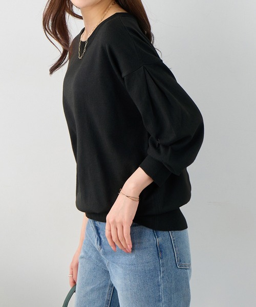 alotta(アロッタ)の「《綿タッチ素材》パフ袖ゆるニットトップス(ニット/セーター・レディース・ダークブルー/ピンク/ライトグレー/アイボリー/ブラック/ダークグレー/ネイビー・LL/L/M)」の12枚目の写真