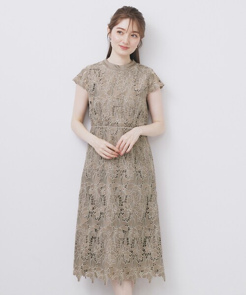 セール】バイカラーレースワンピース【洗濯機洗い可】（ワンピース
