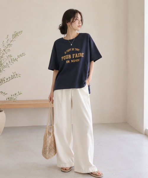 Mac-House(マックハウス)の「Idnes POUR FAIRE ロゴプリントTシャツ(Tシャツ/カットソー・レディース・オフホワイト/ネイビー/キャメル・M)」の21枚目の写真