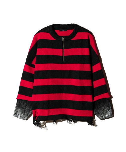 glamb(グラム)の「Damage Glitter Knit / ダメージグリッターニット(ニット/セーター・メンズ・レッド/ブラック・S/M/L)」の4枚目の写真