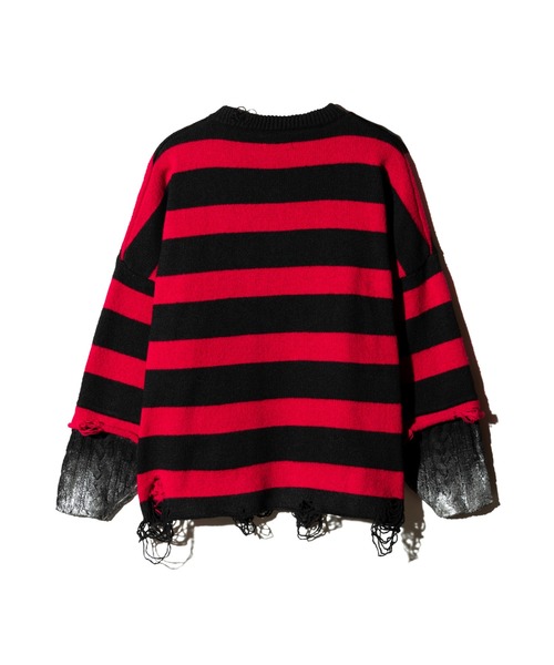 glamb(グラム)の「Damage Glitter Knit / ダメージグリッターニット(ニット/セーター・メンズ・レッド/ブラック・S/M/L)」の5枚目の写真