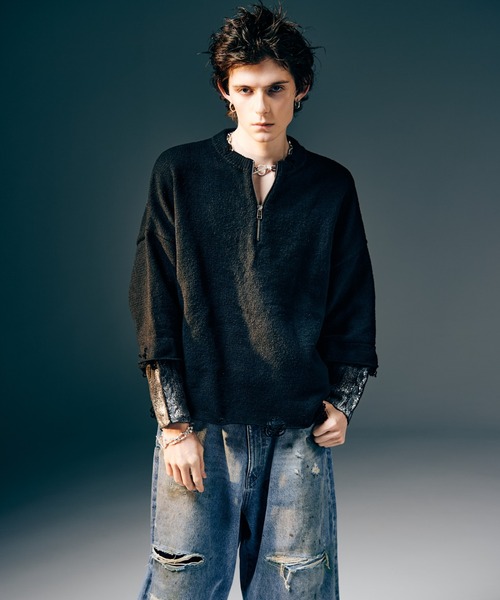 glamb(グラム)の「Damage Glitter Knit / ダメージグリッターニット(ニット/セーター・メンズ・レッド/ブラック・S/M/L)」の6枚目の写真