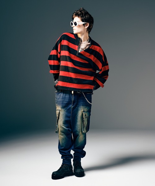glamb(グラム)の「Damage Glitter Knit / ダメージグリッターニット(ニット/セーター・メンズ・レッド/ブラック・S/M/L)」の11枚目の写真