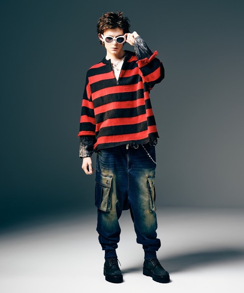 glamb(グラム)の「Damage Glitter Knit / ダメージグリッターニット(ニット/セーター・メンズ・レッド/ブラック・S/M/L)」の12枚目の写真