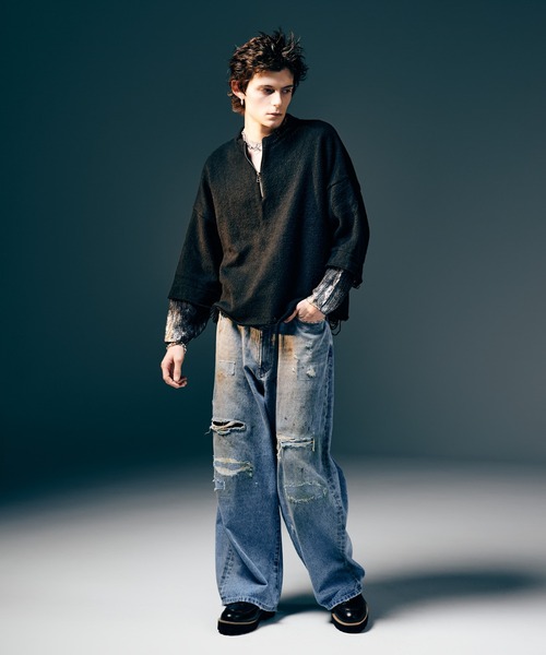 glamb(グラム)の「Damage Glitter Knit / ダメージグリッターニット(ニット/セーター・メンズ・レッド/ブラック・S/M/L)」の9枚目の写真